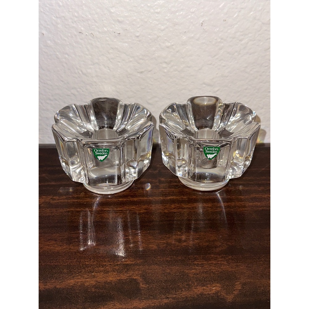 Orrefors‎ Sweden Stella Crystal Votive Taper Candle Holders Set of 2